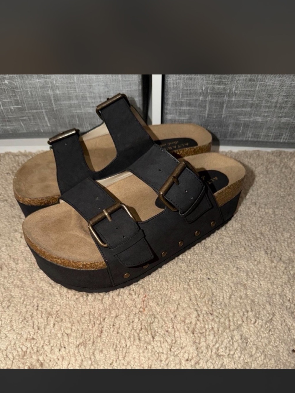 Black Double Buckle Platform Sandals